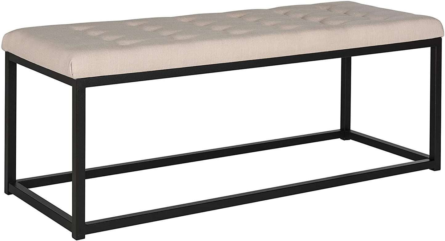 Modern Tufted Upholstered Velvet and Metal Bench Ottoman