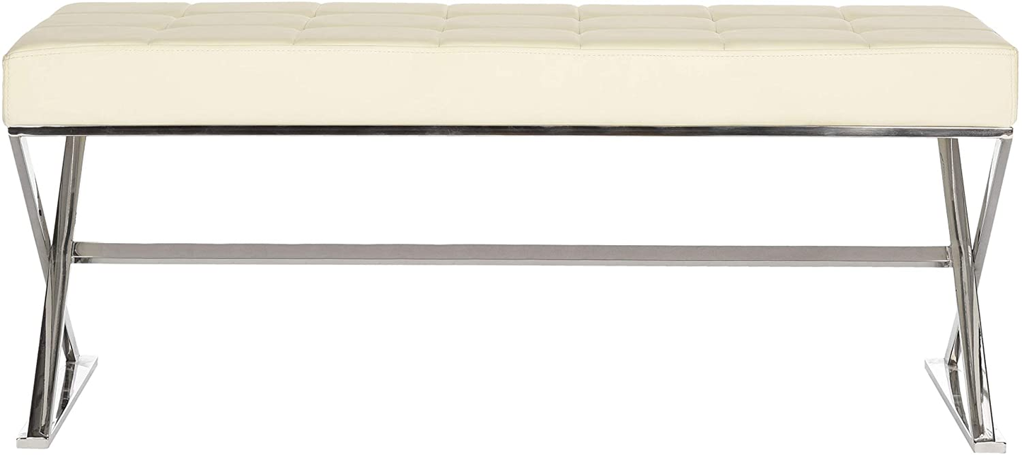 Modern Orange Upholstered Velvet and Metal Bench