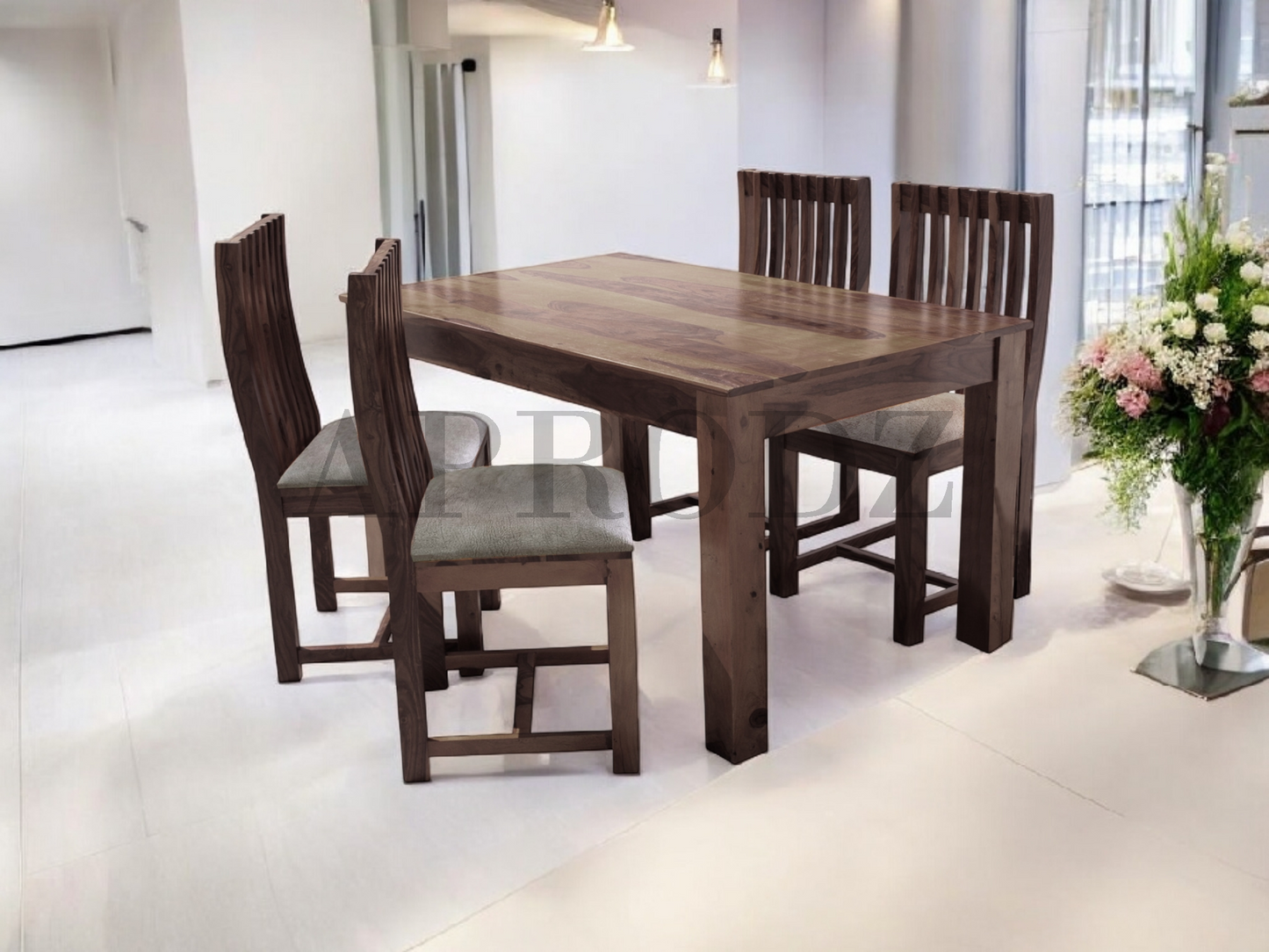Sheesham Wood and Upholstered Epso 4 Seater Dining Table Set for Home and Living Rooms | Dining Furniture