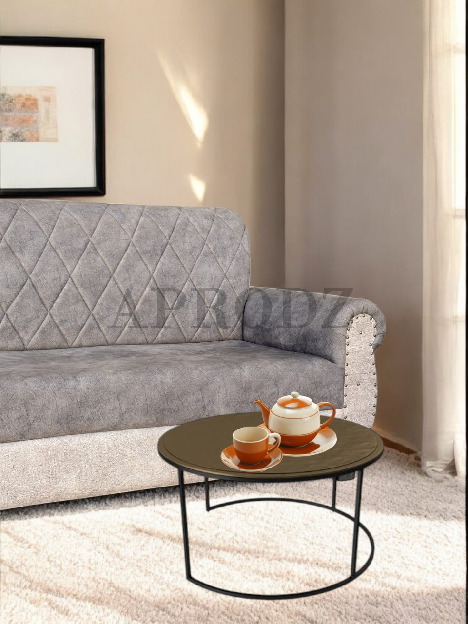 Sofa | Wood Frame Suede Fabric 40D Foam Cushion | Comfortable, Durable, Stylish & Modern for Living Room Furniture | Compact Design Lounge Seat Relaxation (Light Grey + Beige 4)
