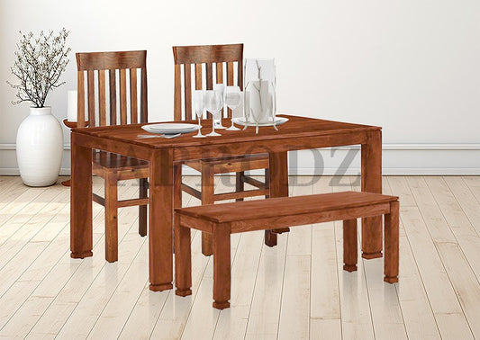 Sheesham Wood Salvador 4 Seater Dining Table Set with 1 Bench and 2 Chair for Home | Dining Furniture
