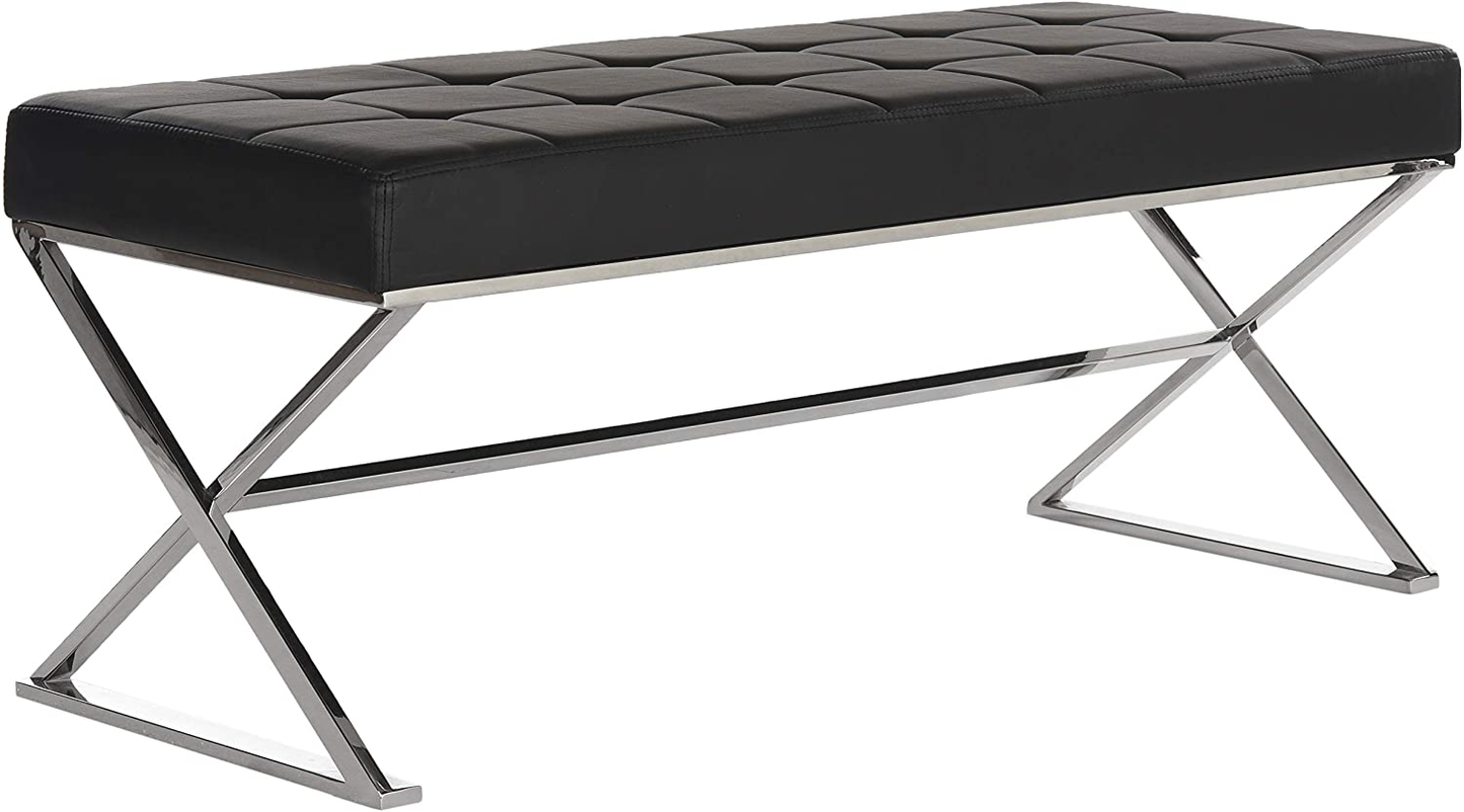 Modern Orange Upholstered Velvet and Metal Bench