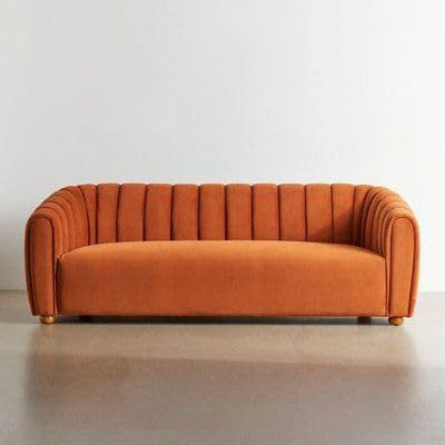 APRODZ Serene Modern Channel-Tufted Velvet Sofa – Burnt Orange 3-Seater Couch for Living Room
