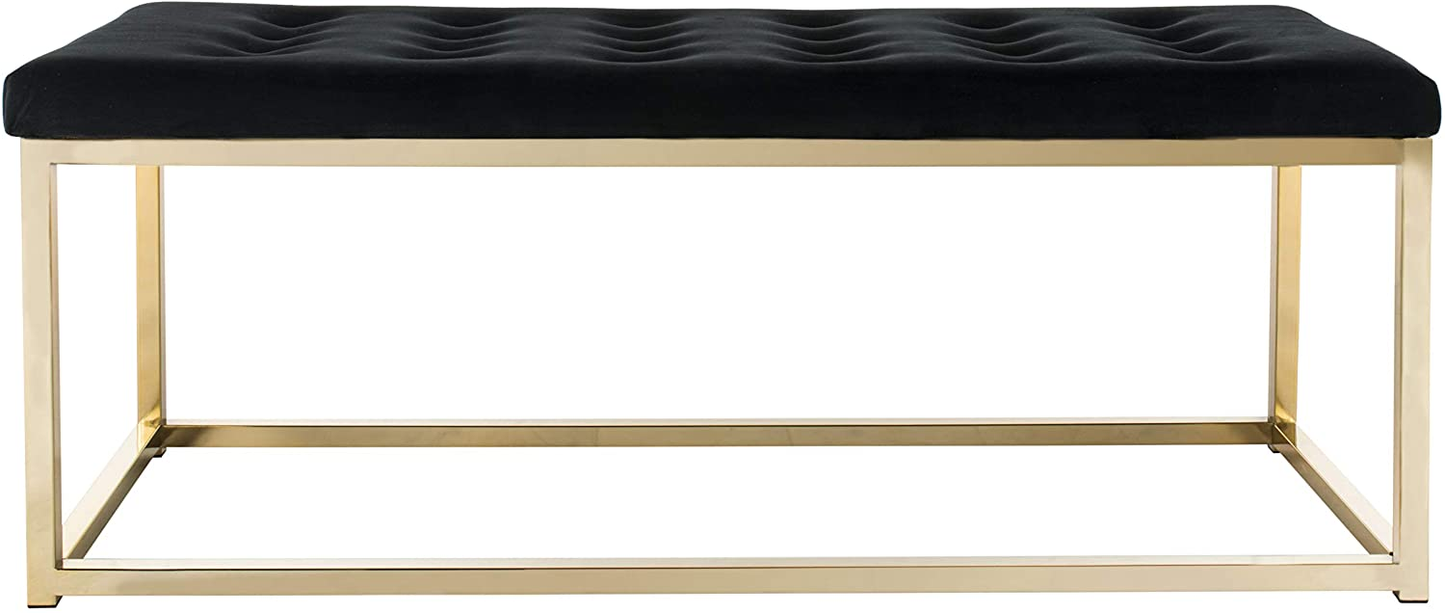 Modern Tufted Upholstered Velvet and Metal Bench Ottoman