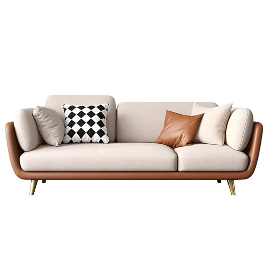 APRODZ Luxelle Modern 3-Seater Fabric Sofa – Beige & Brown Upholstered Couch with Plush Cushions and Wooden Legs – Stylish, Minimalist Seating for Living Room or Office
