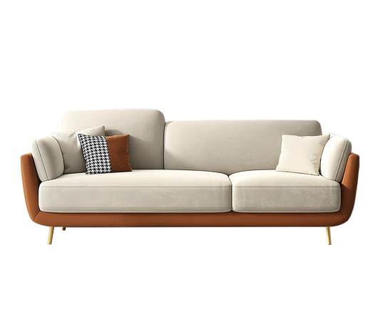 APRODZ Luxelle Modern 3-Seater Fabric Sofa – Cream & Tan Upholstered Couch with Minimalist Design and Wooden Legs – Cozy Seating for Living Room, Lounge or Office