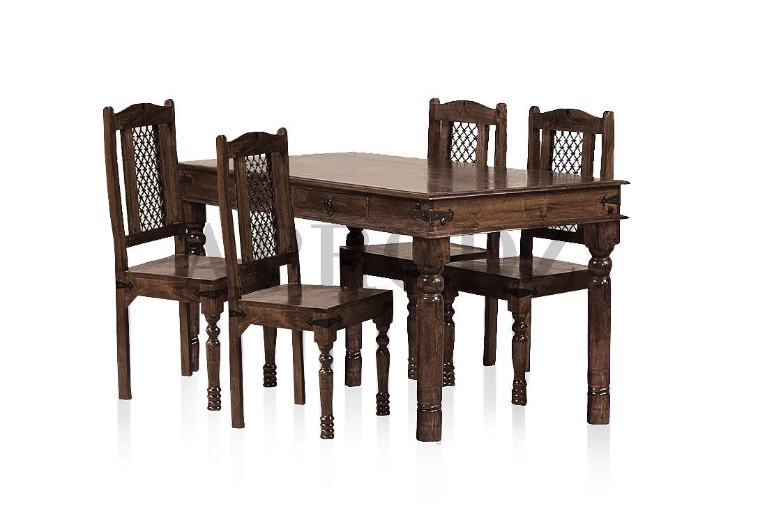 Sheesham Wood Reyk 4 Seater Dining Table Set for Home Dining Room Furniture