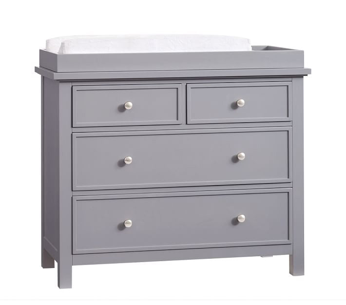 Mango Wood Norto Extra Wide Dresser & Topper Set with Topper Mattress Changing pad is Also Included- Grey Color
