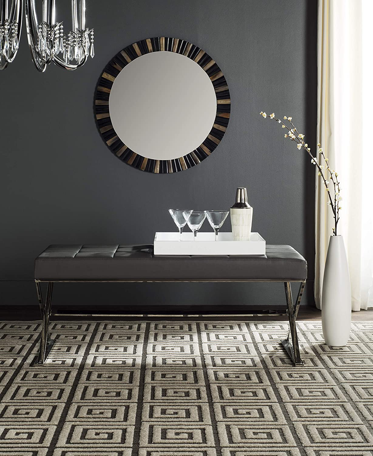 Modern Orange Upholstered Velvet and Metal Bench