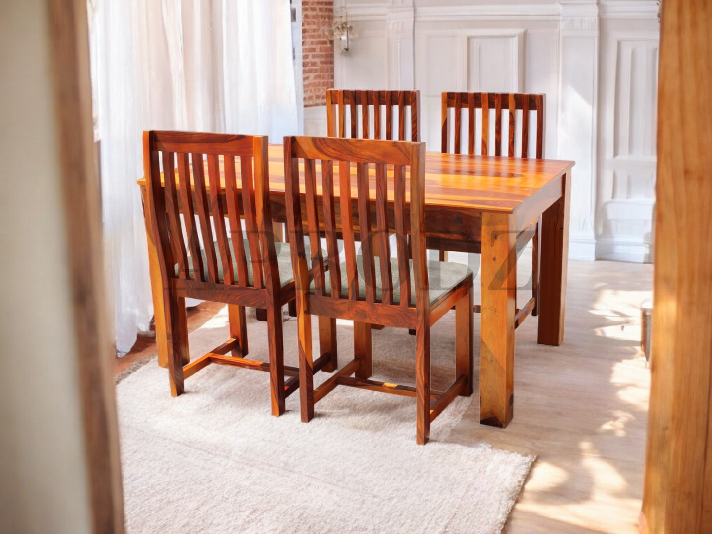 Sheesham Wood and Upholstered Epso 4 Seater Dining Table Set for Home and Living Rooms | Dining Furniture