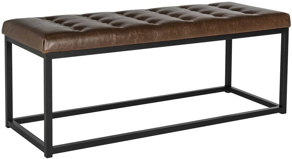 Modern Tufted Upholstered Velvet and Metal Bench Ottoman