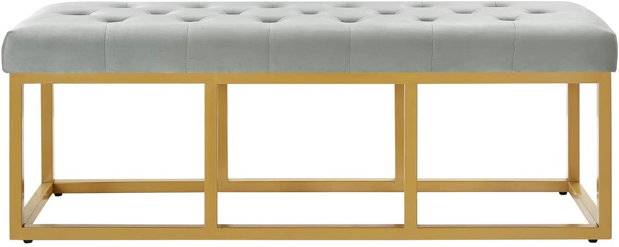 Tufted Long Upholstered Velvet and Metal Bench