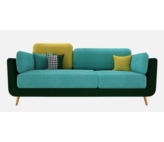 APRODZ Luxelle Contemporary Teal & Yellow Sofa – 3-Seater Fabric Couch with Multi-Tone Design and Wooden Legs