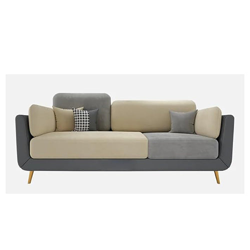 APRODZ Luxelle Modern 3-Seater Colorblock Sofa – Beige & Grey Fabric Couch with Wooden Legs for Living Room