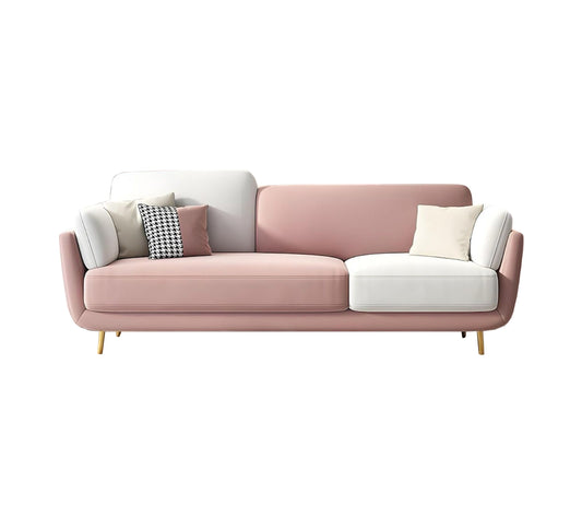 APRODZ Luxelle Modern 3-Seater Sofa in Blush Pink & White – Minimalist Fabric Couch with Plush Cushions, Removable Covers & Golden Legs – Stylish Living Room Sofa for Home or Apartment