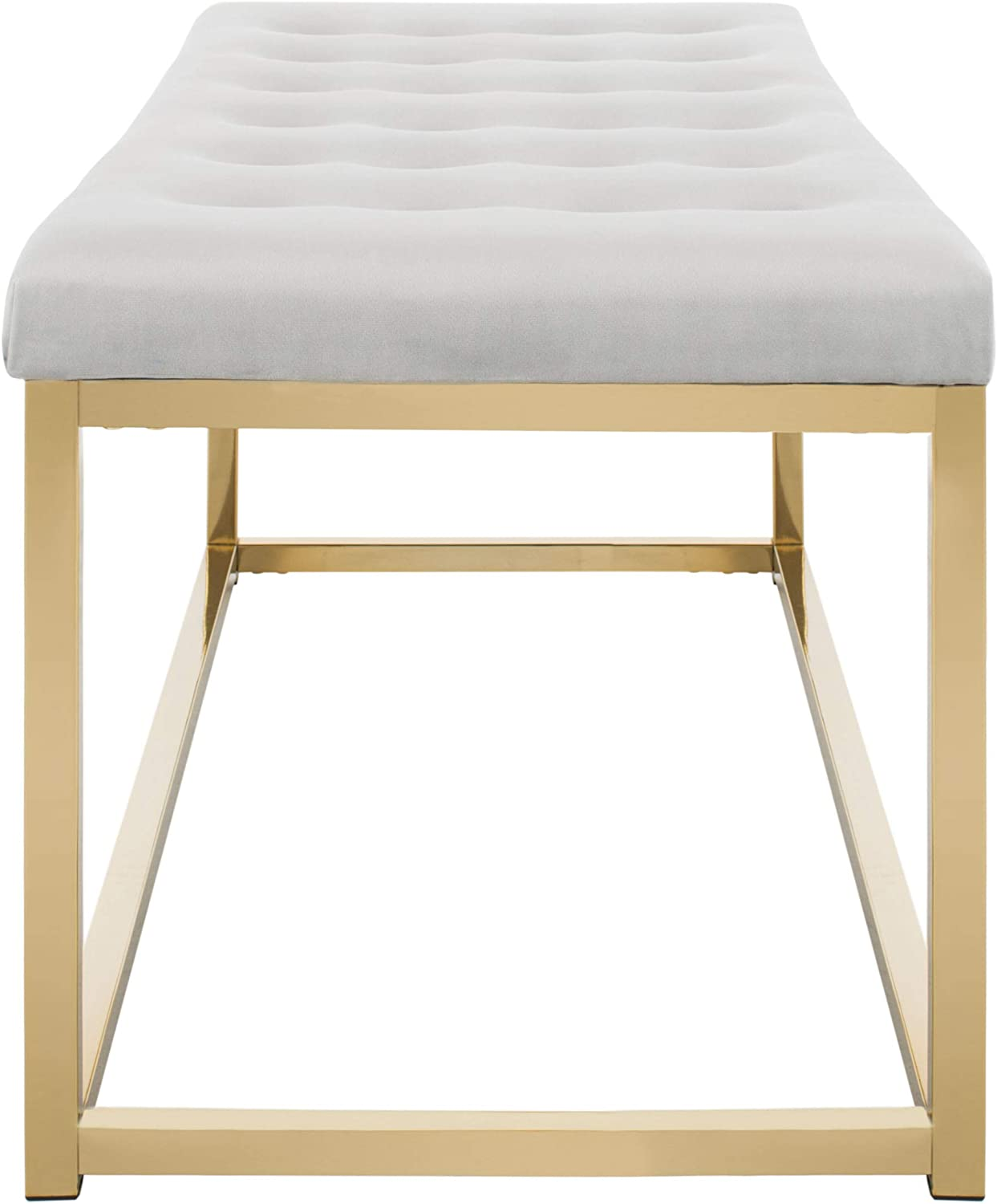 Modern Tufted Upholstered Velvet and Metal Bench Ottoman
