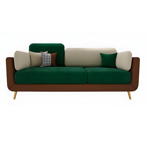 APRODZ Luxelle Modern 3-Seater Sofa in Green & Cream Fabric with Brown Base – Contemporary Living Room Couch with Cushions