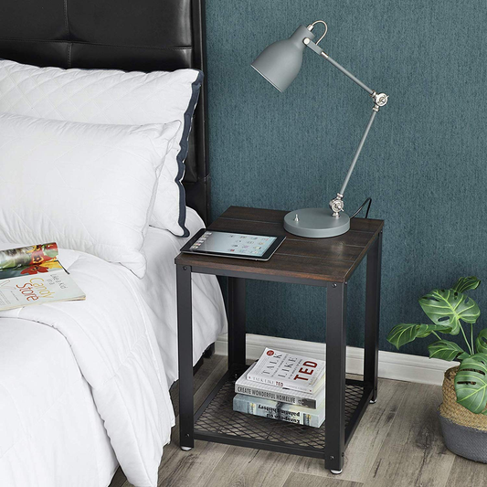 Nightstand and End Table with Mesh Shelf, Sturdy Metal Frame | Industrial Side
