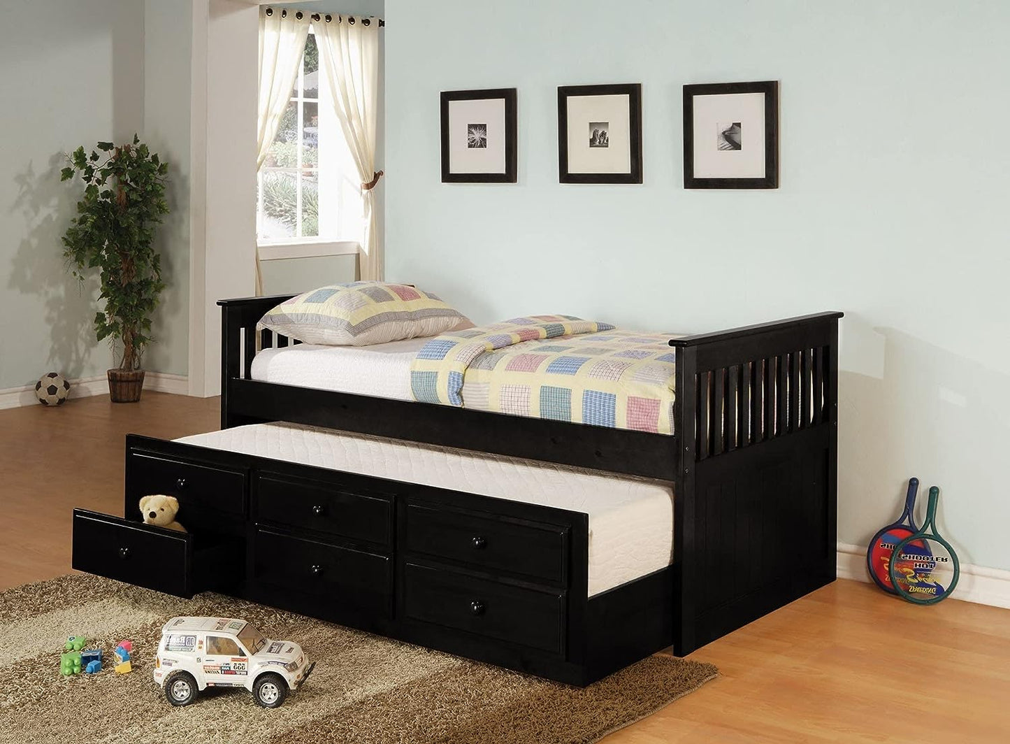 Sheesham Wood Oyster Daybed with Trundle Bed with Drawer Storage for Home | Bed for Bedroom