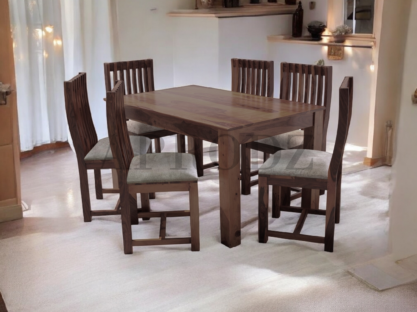 Sheesham Wood and Upholstered Epso 6 Seater Dining Table Set for Home and Living Rooms| Dining Furniture
