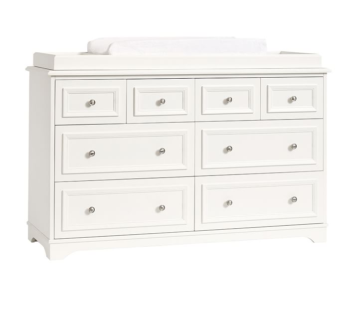 Mango Wood Norto Extra Wide Dresser & Topper Set with Topper Mattress Changing pad is Also Included -White