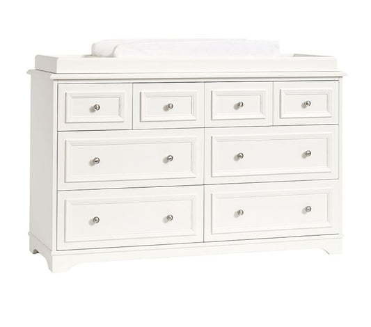 Mango Wood Norto Extra Wide Dresser & Topper Set with Topper Mattress Changing pad is Also Included -White
