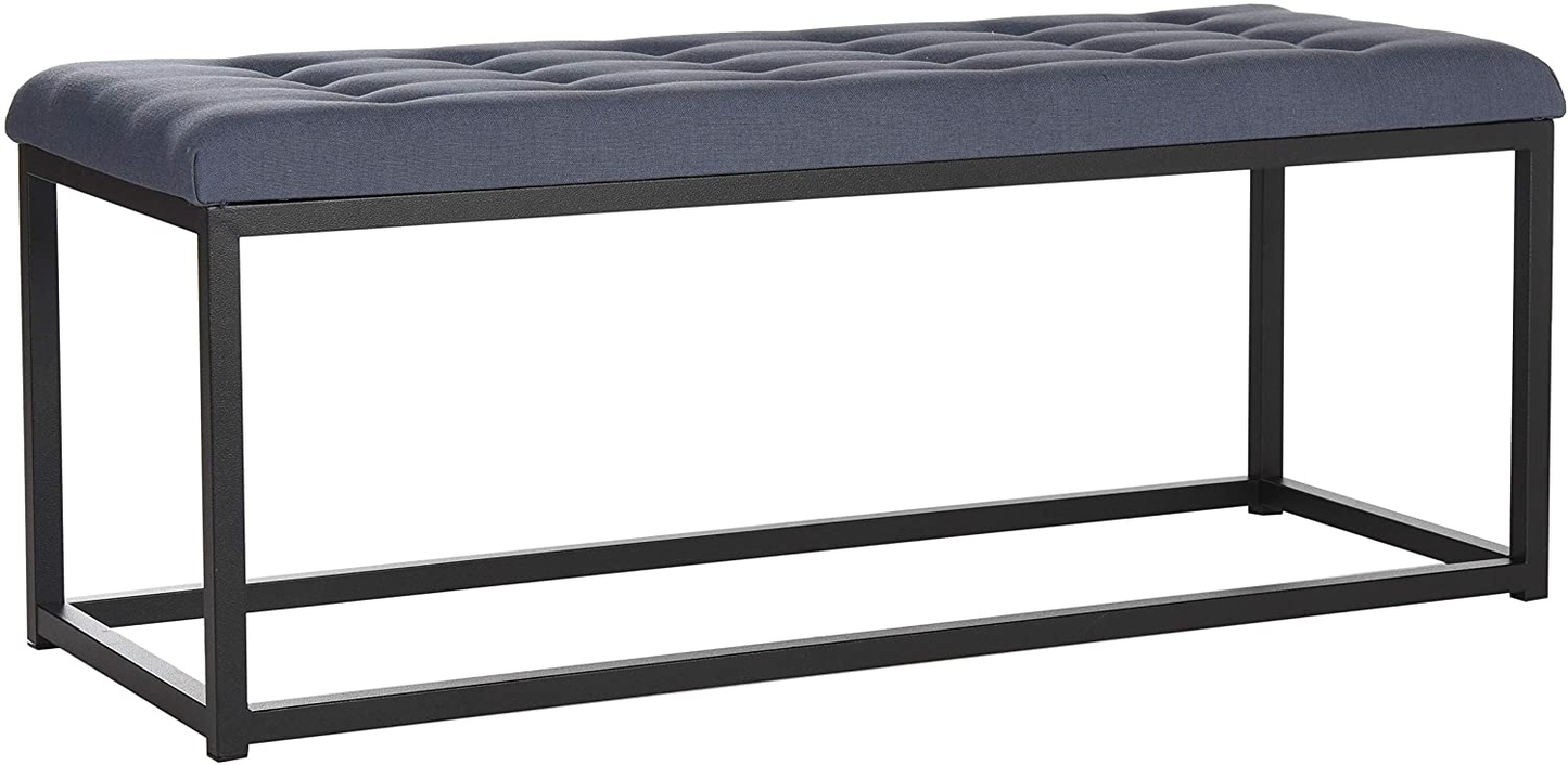 Modern Tufted Upholstered Velvet and Metal Bench Ottoman