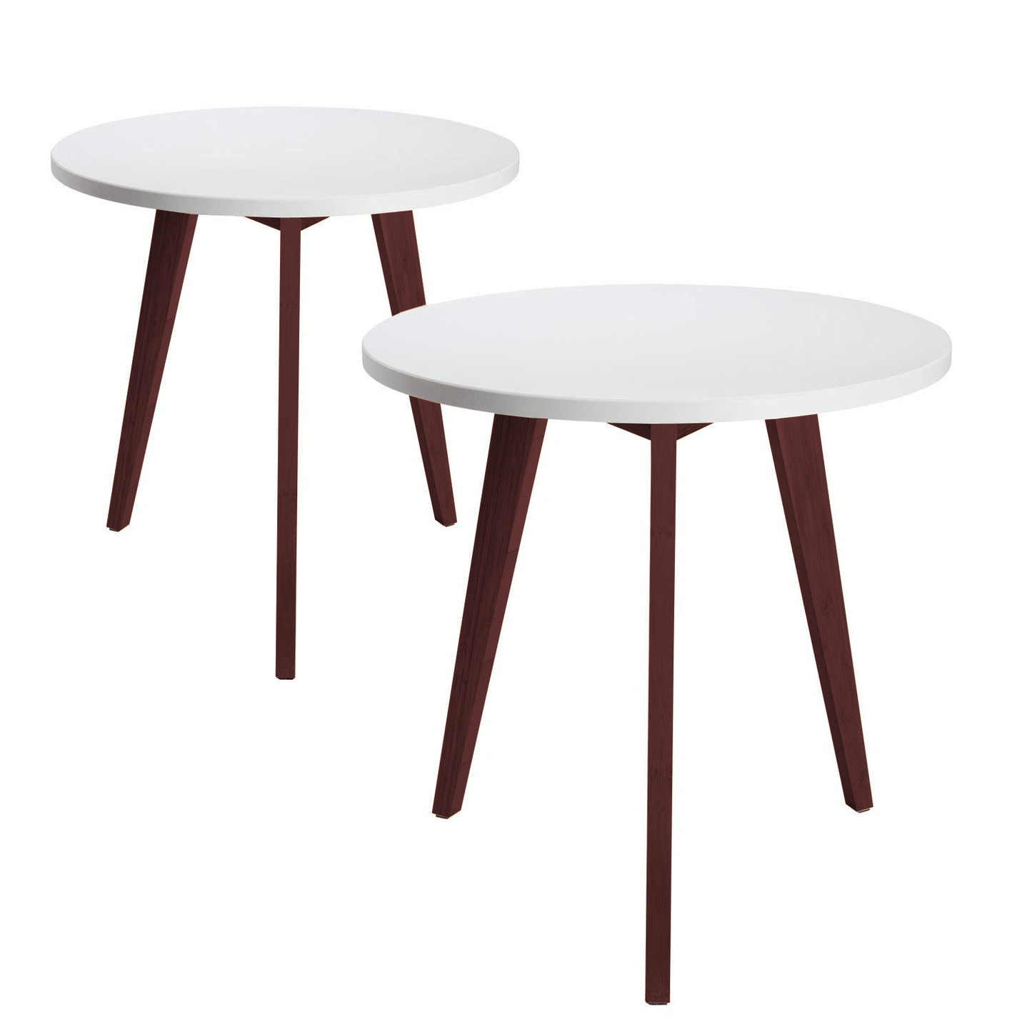 Mid-Century Modern End Table White Round Tabletop & 3 Acacia Legs