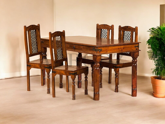 Sheesham Wood Reyk 4 Seater Dining Table Set for Home Dining Room Furniture