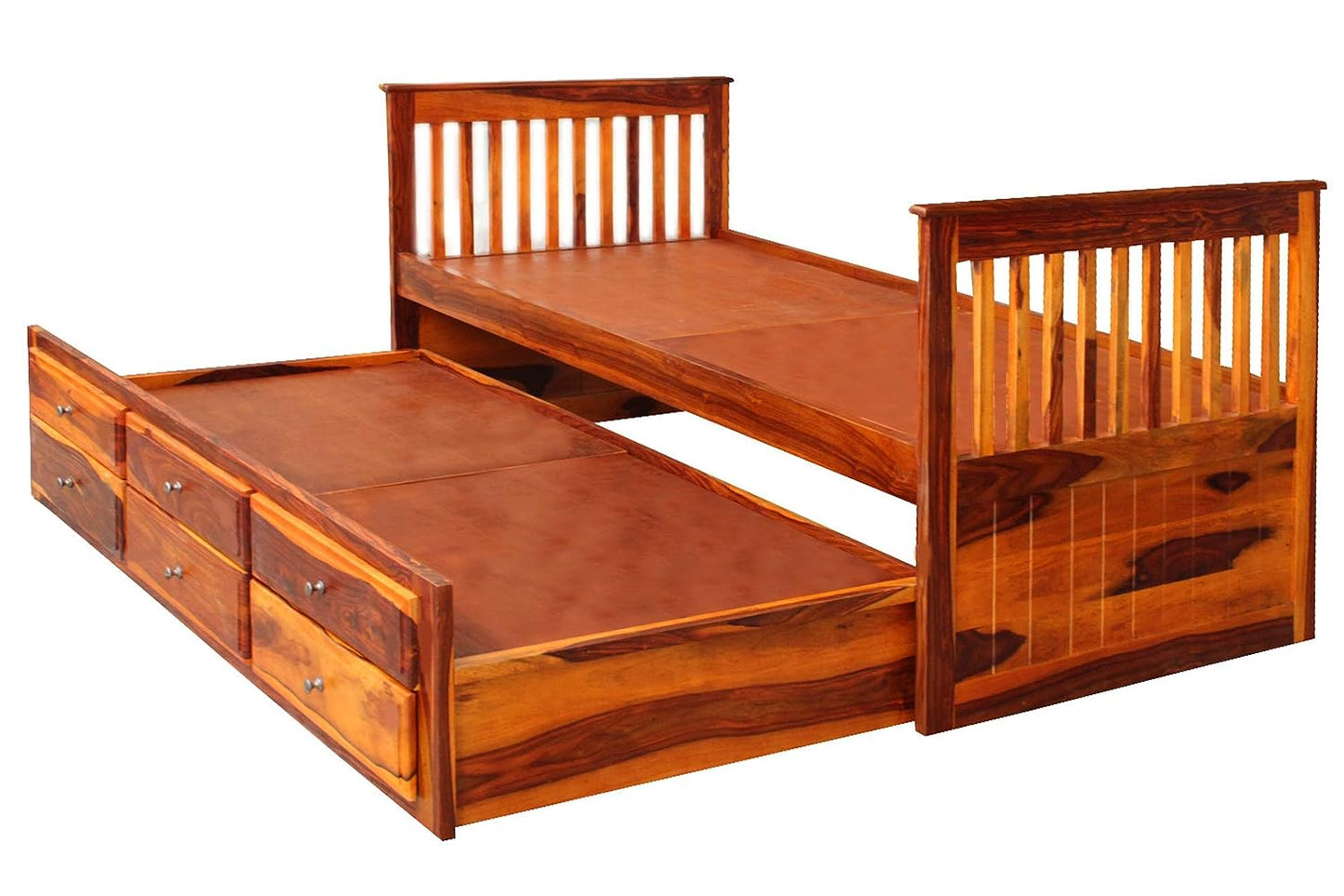 Sheesham Wood Oyster Daybed with Trundle Bed with Drawer Storage for Home | Bed for Bedroom