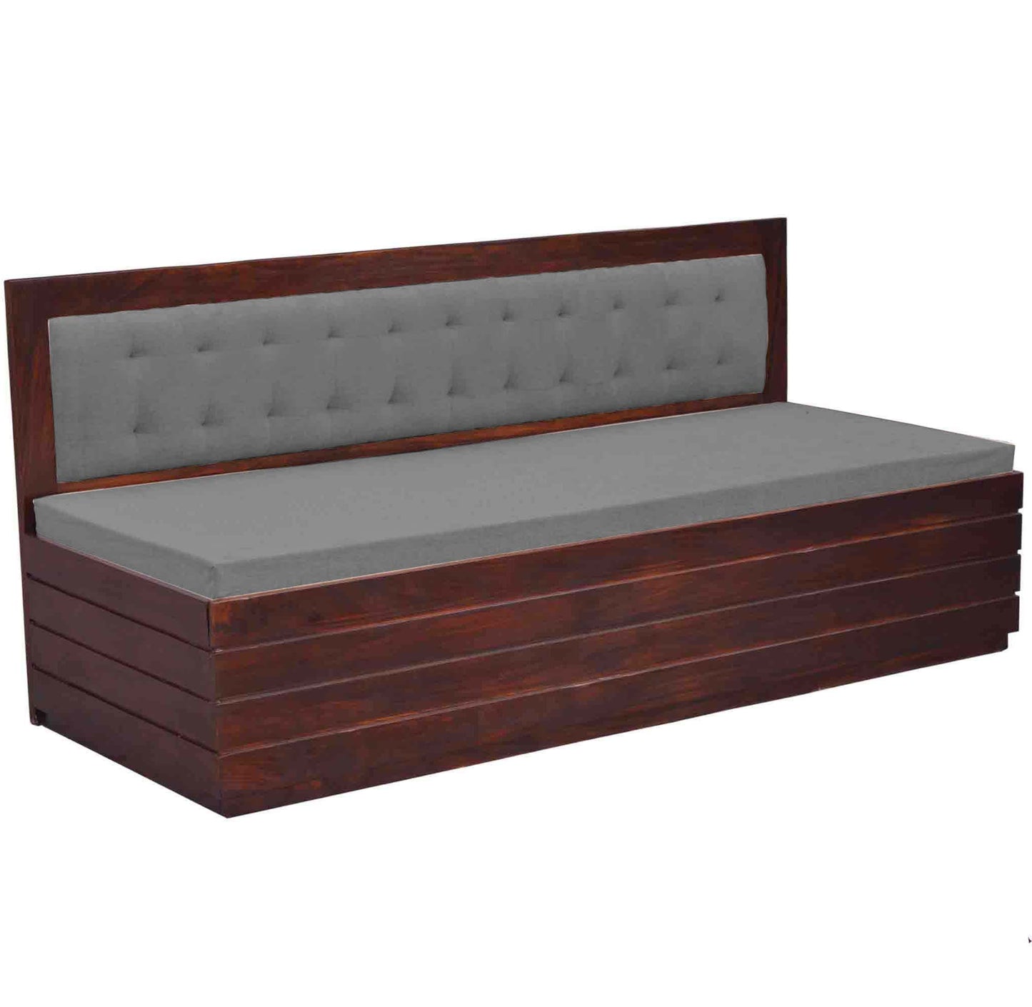 Comforto Upholstered Sheesham Wood Sofa Bed (Rosewood - Light Grey Fabric + Walnut)