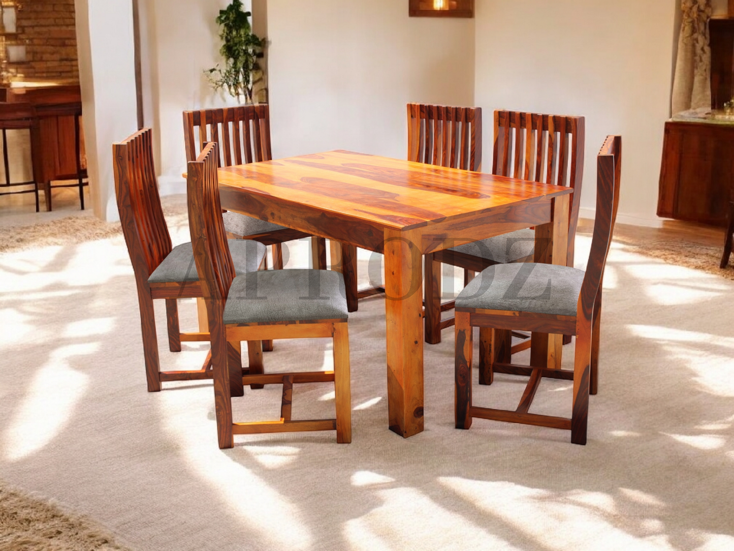 Sheesham Wood and Upholstered Epso 6 Seater Dining Table Set for Home and Living Rooms| Dining Furniture