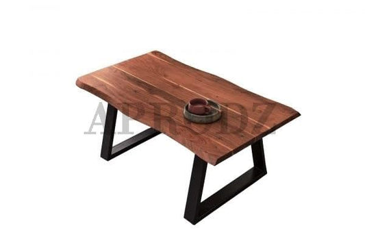 Curvi Solid Wood Top and Metal Base Coffee Table (Mango Wood - Brown + Black Powder Coated)