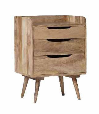 Mango Wood Serpa Stylish Bedside Table for Bedroom Living Room with 3 Drawer End Table