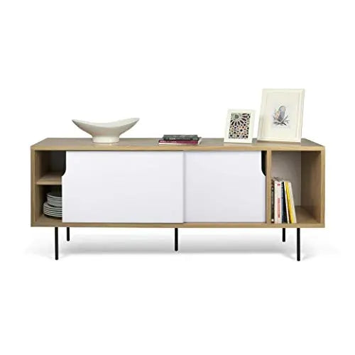 Solid Wood Clearcut Storage Side Board Unit for Living Room | Oak Matte Grey White Finish