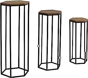 Tavolino Nesting Table(Set of 3), Brown + Black Powdercoated Finish.