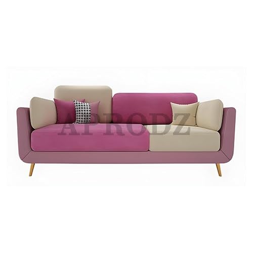 APRODZ Modern Luxelle Dual-Tone 3-Seater Fabric Sofa – Pink & Cream, Stylish Wooden Legs, for Living Room