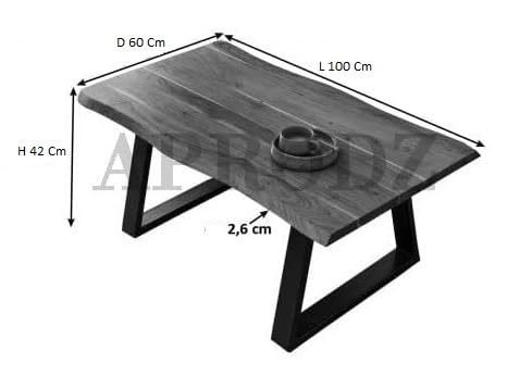 Curvi Solid Wood Top and Metal Base Coffee Table (Mango Wood - Brown + Black Powder Coated)