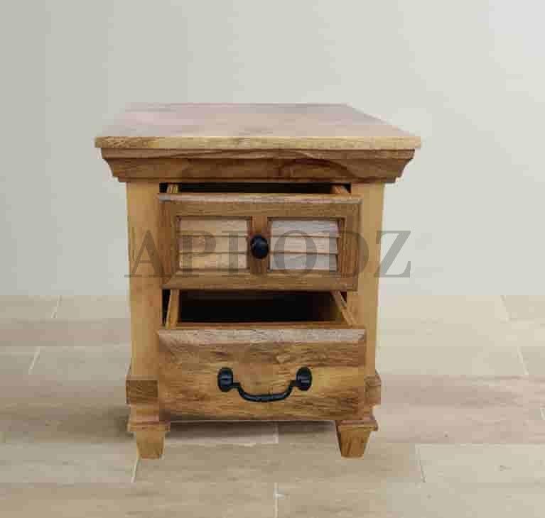 Elmore Solid Wood Table with Two Drawer Bedside for Bedroom & Living Room (Solid Wood - Natural)