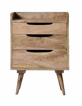 Mango Wood Serpa Stylish Bedside Table for Bedroom Living Room with 3 Drawer End Table