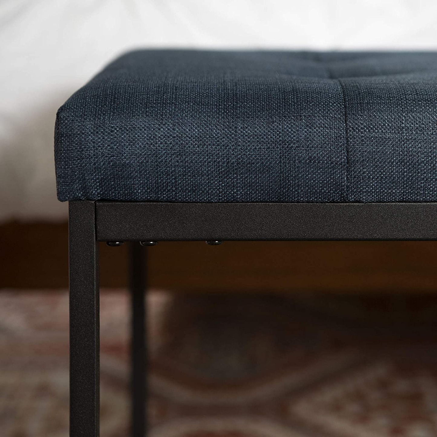 Modern Tufted Upholstered Cushion and Metal Seating Bench Ottoman