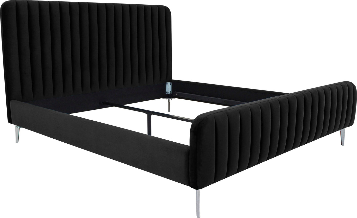 Fluted Velvet Upholstered Bed – Premium Platform Bed with Metal Feet & Luxurious Comfort for Bedroom & Home