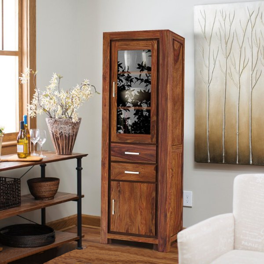 Sheesham Wood High Wooden Cabinet, Cupboard, Sideboard, Showcase or Library Bookcase