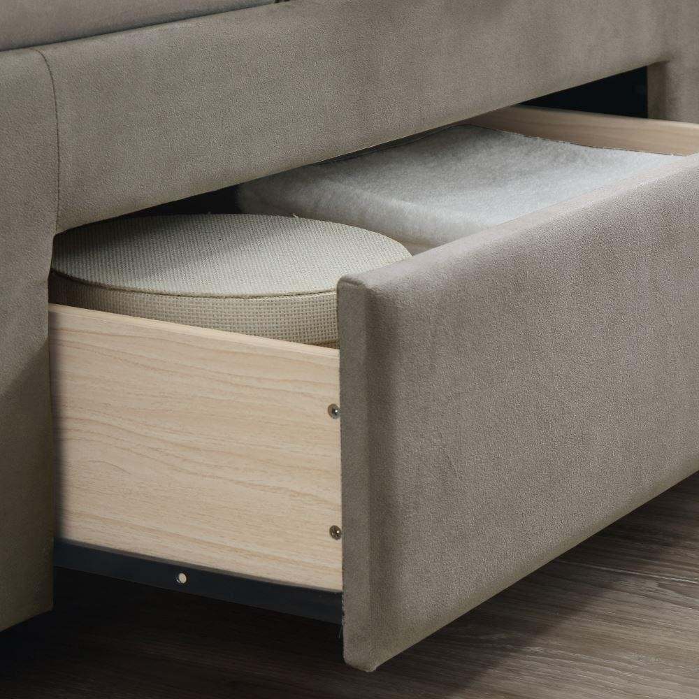 Jere Upholstered Bed with 4 Drawers for Bedroom (Suede Fabric Upholstery - Grey)