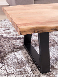 Spigolosa Acacia Wood Top and Metal Base Coffee Table (Acacia Wood - Natural + Black Powder Coated)