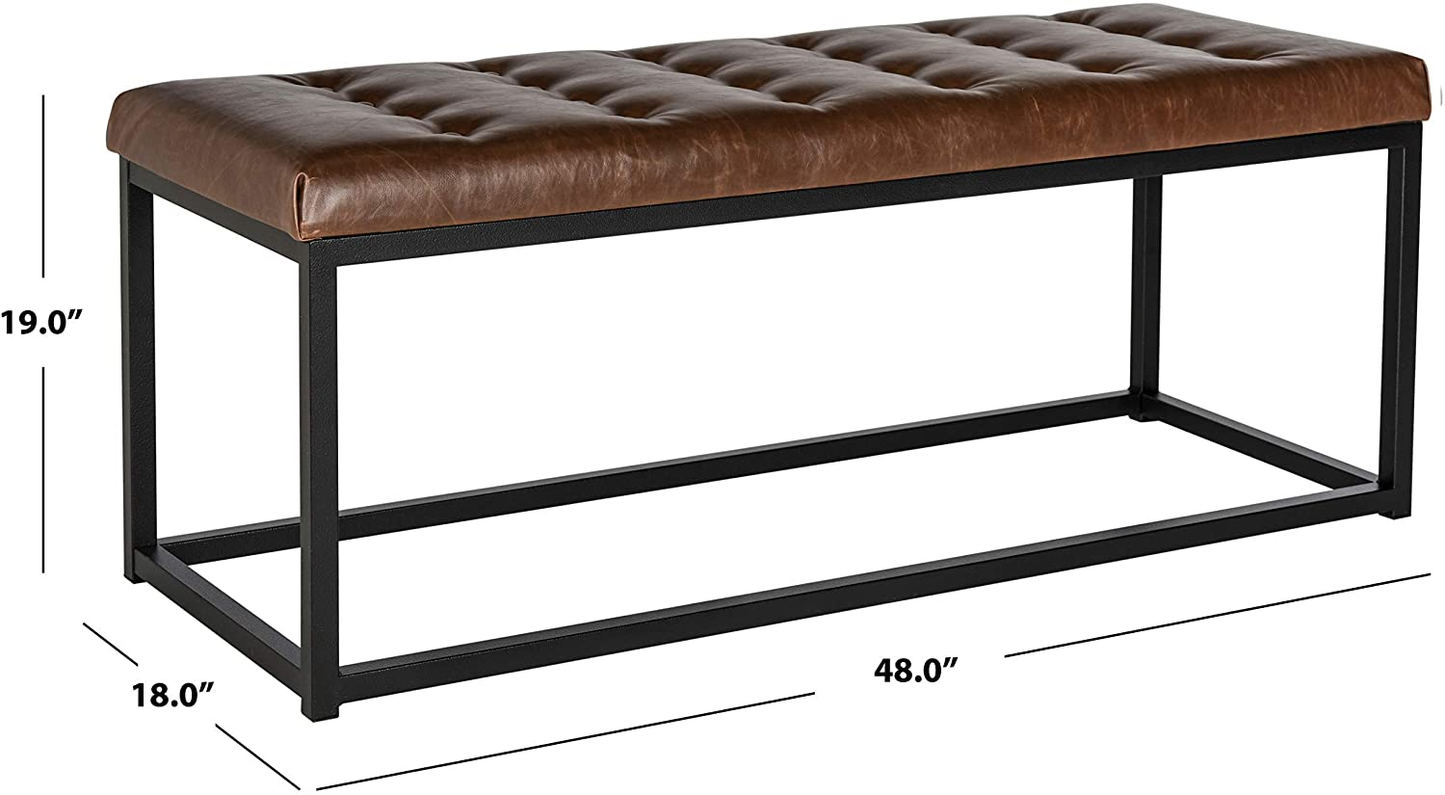 Modern Tufted Upholstered Velvet and Metal Bench Ottoman