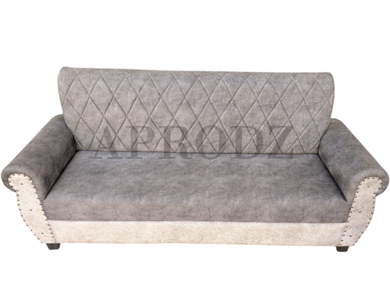 Sofa | Wood Frame Suede Fabric 40D Foam Cushion | Comfortable, Durable, Stylish & Modern for Living Room Furniture | Compact Design Lounge Seat Relaxation (Light Grey + Beige 4)