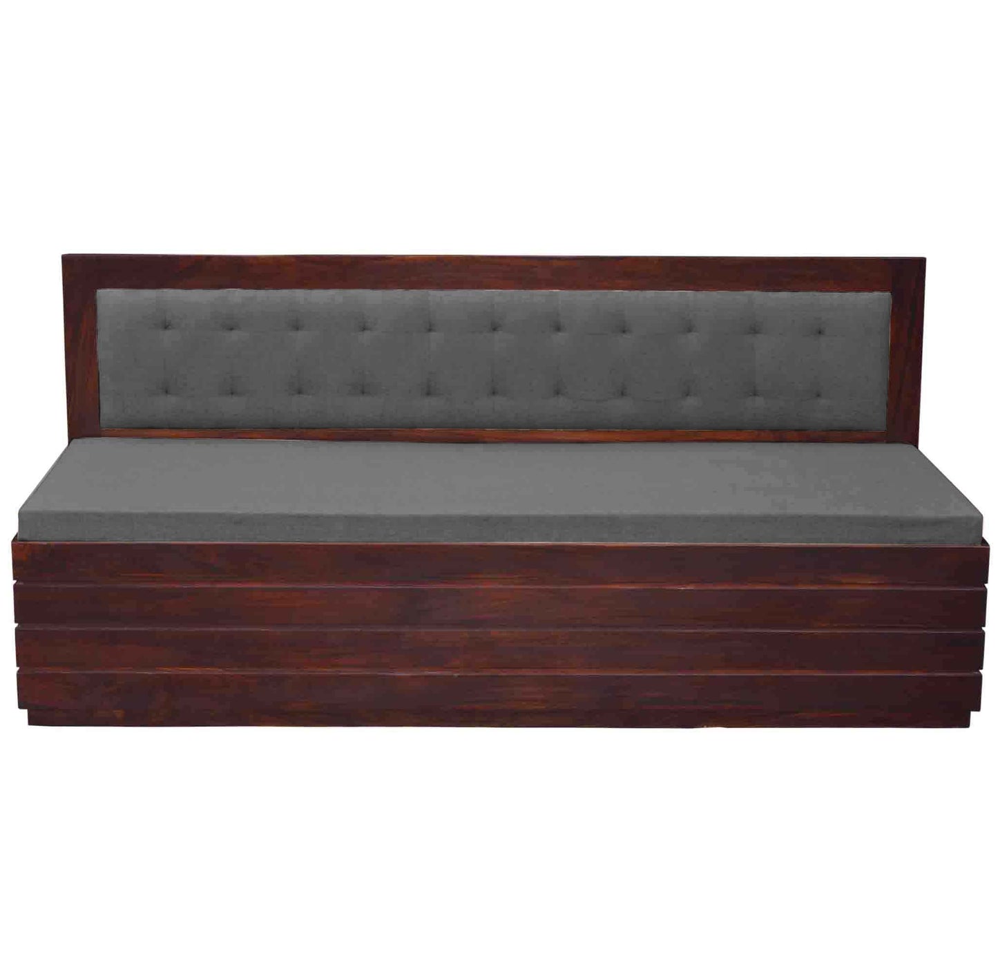 Comforto Upholstered Sheesham Wood Sofa Bed (Rosewood - Light Grey Fabric + Walnut)