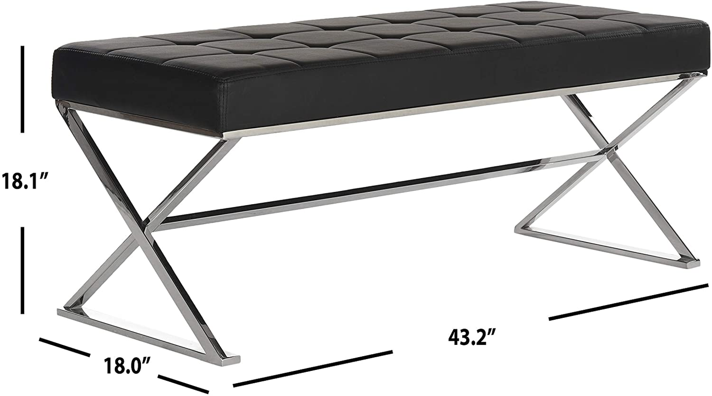 Modern Orange Upholstered Velvet and Metal Bench