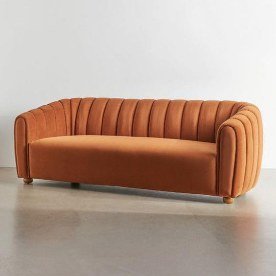 APRODZ Serene Modern Channel-Tufted Velvet Sofa – Burnt Orange 3-Seater Couch for Living Room